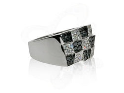 Boulder Ring With Black and White Diamonds