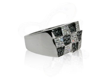 Boulder Ring With Black and White Diamonds