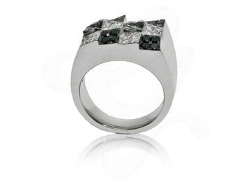 Boulder Ring With Black and White Diamonds